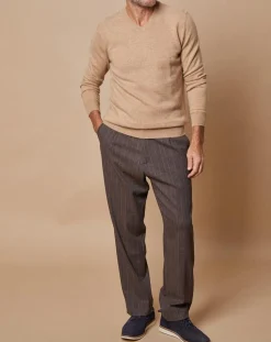 Pull 100% Cachemire Lucien col V beige