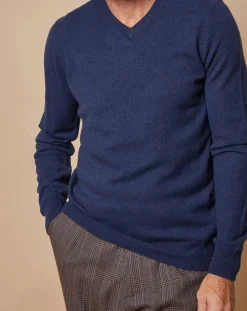 Pull 100% Cachemire Lucien col V bleu marine