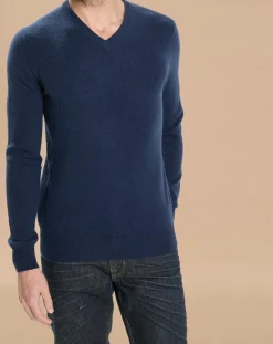 Pull 100% Cachemire Lucien col V bleu marine