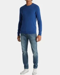 Pull 100% Cachemire Machron col rond bleu