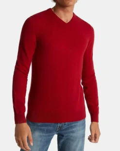 Pull 100% Cachemire Machve col V rouge
