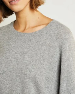 Pull 100% Cachemire Manches Ballon Angelina Col rond gris chiné clair