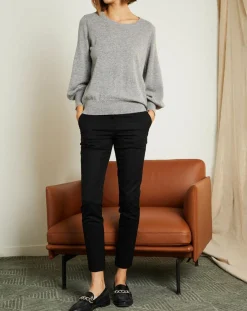 Pull 100% Cachemire Manches Ballon Angelina Col rond gris chiné clair