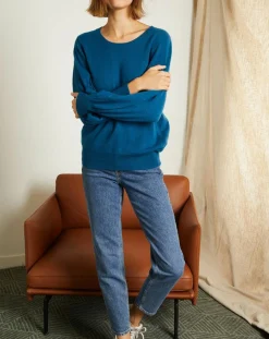 Pull 100% Cachemire Manches Ballon Angelina Col rond pétrole