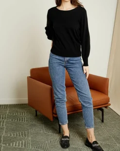 Pull 100% Cachemire Manches Ballon Angelina Col rond noir