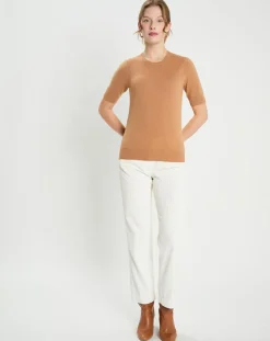 Pull 100% Cachemire manches courtes Difi camel
