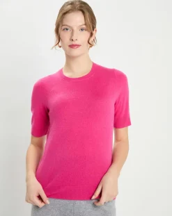 Pull 100% Cachemire manches courtes Difi rose fushia