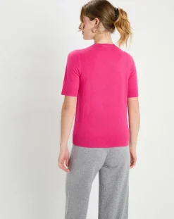 Pull 100% Cachemire manches courtes Difi rose fushia