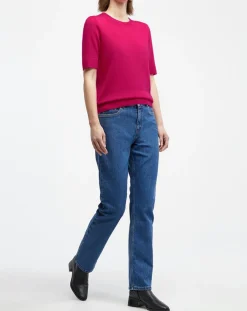 Pull 100% Cachemire manches courtes Difi rose fushia