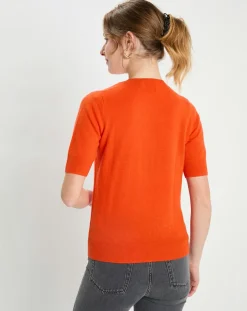 Pull 100% Cachemire manches courtes Difi orange