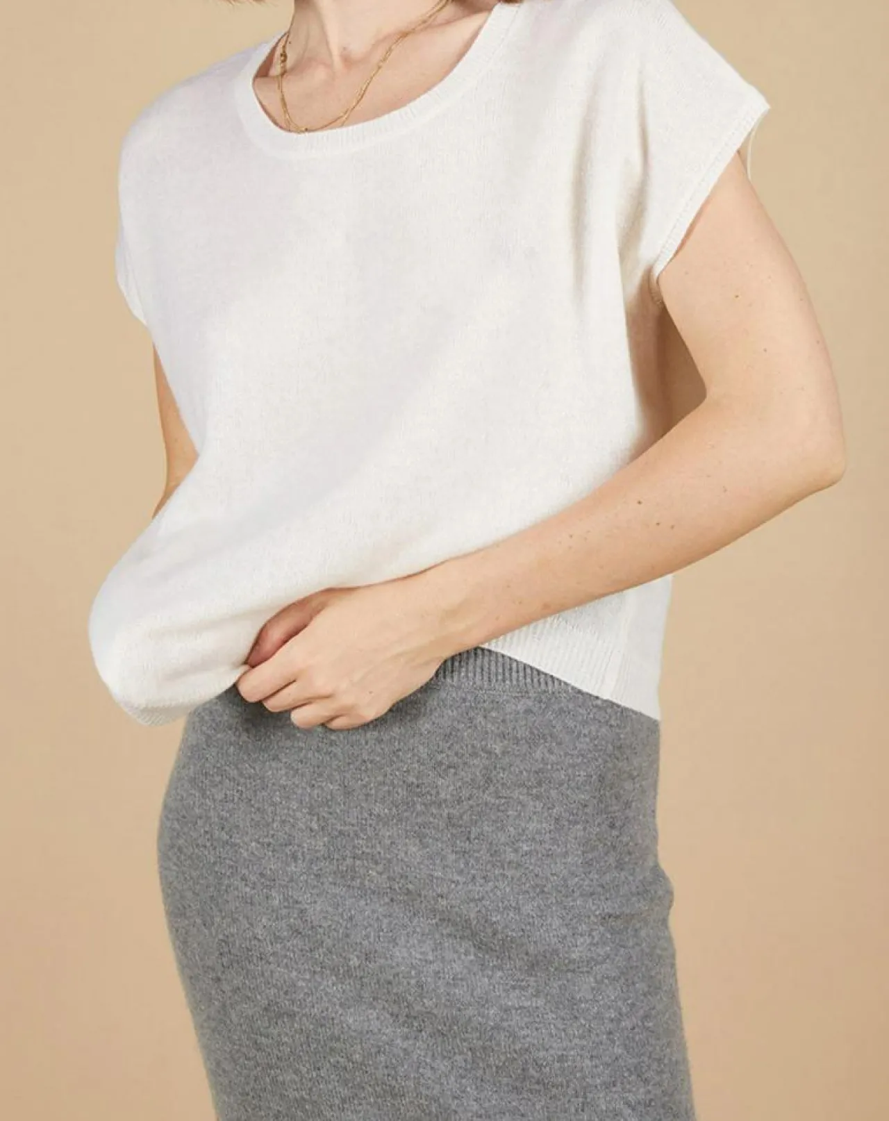 Pull 100% Cachemire Marion à bandes au dos écru