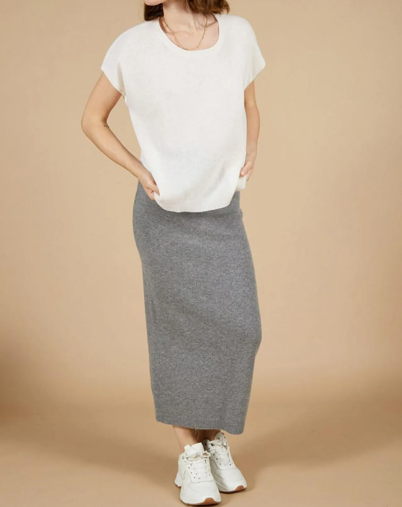 Pull 100% Cachemire Marion à bandes au dos écru