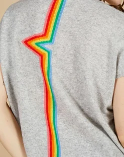 Pull 100% Cachemire Marion à bandes au dos gris chiné