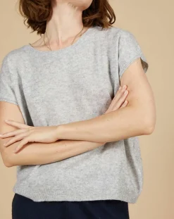 Pull 100% Cachemire Marion à bandes au dos gris chiné
