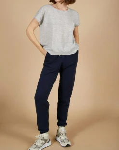 Pull 100% Cachemire Marion à bandes au dos gris chiné