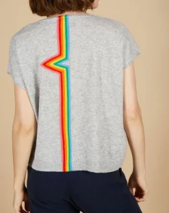 Pull 100% Cachemire Marion à bandes au dos gris chiné