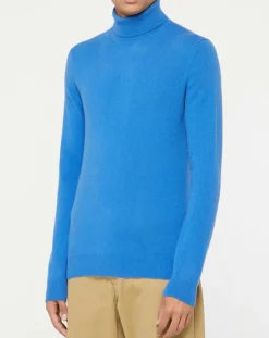 Pull 100% Cachemire Nachrol col roulé bleu