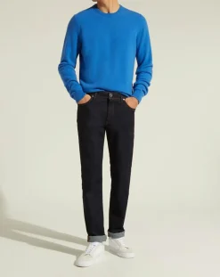 Pull 100% Cachemire Nachron col rond bleu