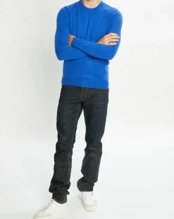 Pull 100% Cachemire Nachron col ras du cou bleu électrique