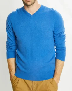 Pull 100% Cachemire Nachve col V bleu