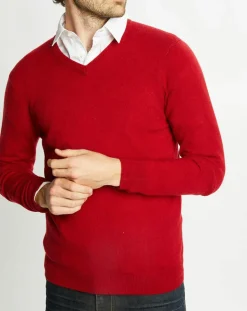 Pull 100% Cachemire Nachve col V rose foncé