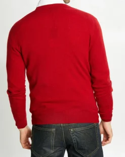 Pull 100% Cachemire Nachve col V rose foncé