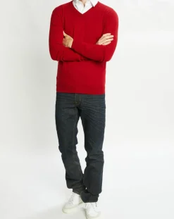 Pull 100% Cachemire Nachve col V rose foncé