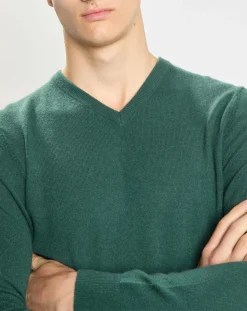 Pull 100% Cachemire Nachve col V vert foncé
