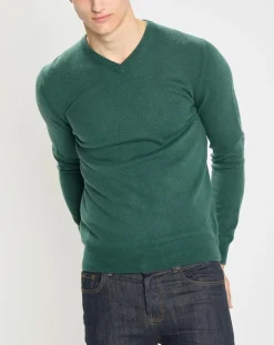 Pull 100% Cachemire Nachve col V vert foncé