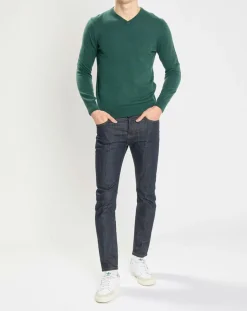 Pull 100% Cachemire Nachve col V vert foncé