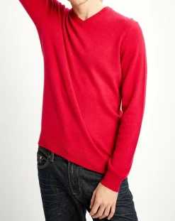 Pull 100% Cachemire Nachve col V rouge clair