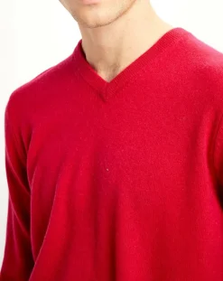 Pull 100% Cachemire Nachve col V rouge clair