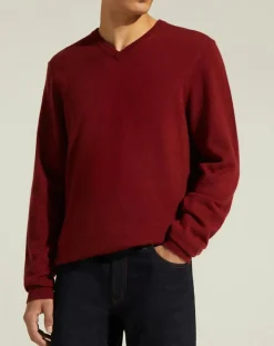 Pull 100% Cachemire Nachve col V bordeaux