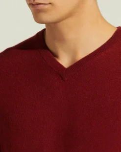 Pull 100% Cachemire Nachve col V bordeaux
