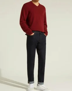 Pull 100% Cachemire Nachve col V bordeaux