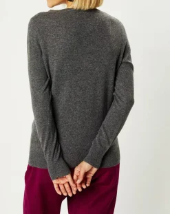 Pull 100% Cachemire Nocon col V gris foncé