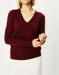 Pull 100% Cachemire Yocon col V rouge foncé