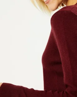Pull 100% Cachemire Yocon col V rouge foncé
