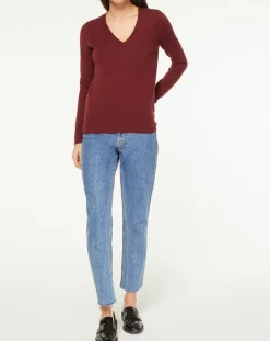 Pull 100% Cachemire Yocon col V rouge foncé
