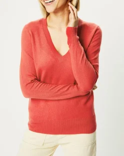 Pull 100% Cachemire Yocon col V rouge rosé