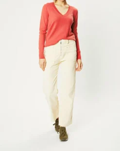 Pull 100% Cachemire Yocon col V rouge rosé