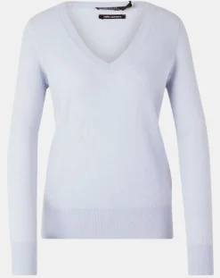 Pull 100% Cachemire Yocon col V bleu clair