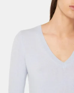 Pull 100% Cachemire Yocon col V bleu clair