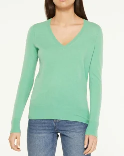 Pull 100% Cachemire Yocon col V vert