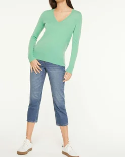 Pull 100% Cachemire Yocon col V vert