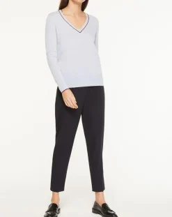 Pull 100% Cachemire Yocond col V bleu clair