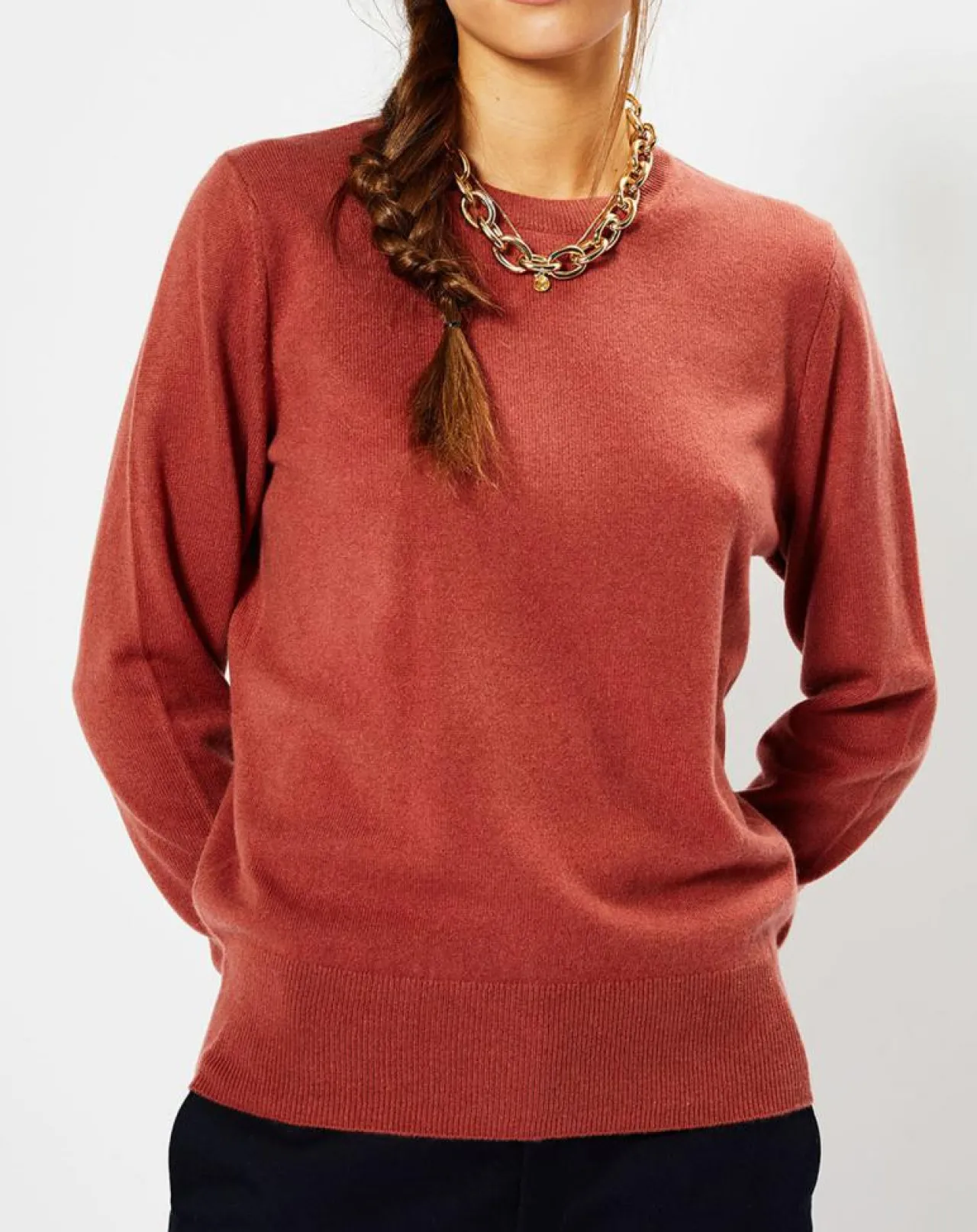 Pull 100% Cachemire Zabri col rond bois de rose