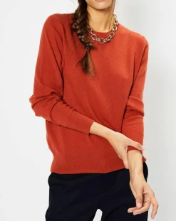 Pull 100% Cachemire Zabri col rond orange foncé