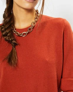 Pull 100% Cachemire Zabri col rond orange foncé