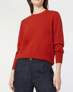 Pull 100% Cachemire Zabri col rond orange foncé